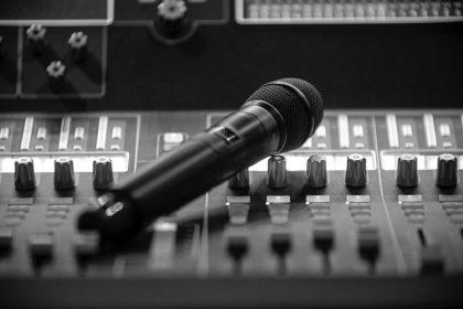 Microphone on a Mixer in Black and White · via camclare.com